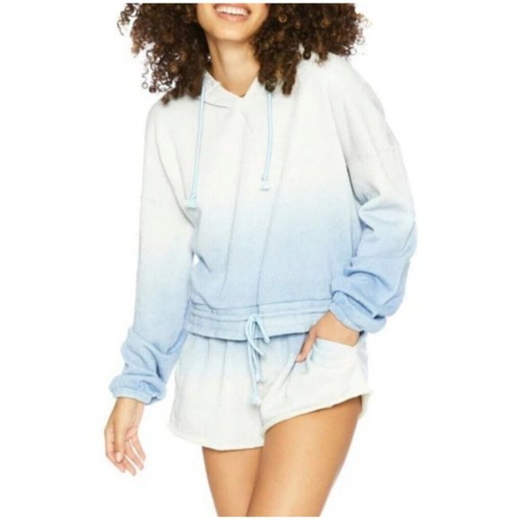 Beach Riot Glitter Dip-Dye SET Blue Cropped Hoodie and Shorts Size Small
